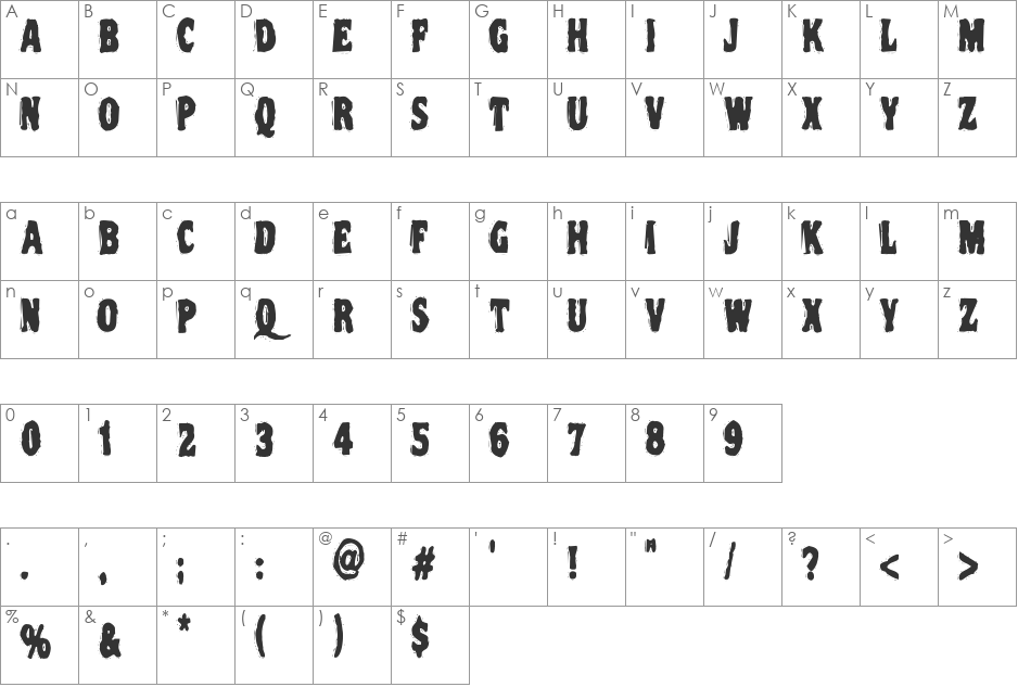 VTC NightOfTheOozieDeadCaps font character map preview