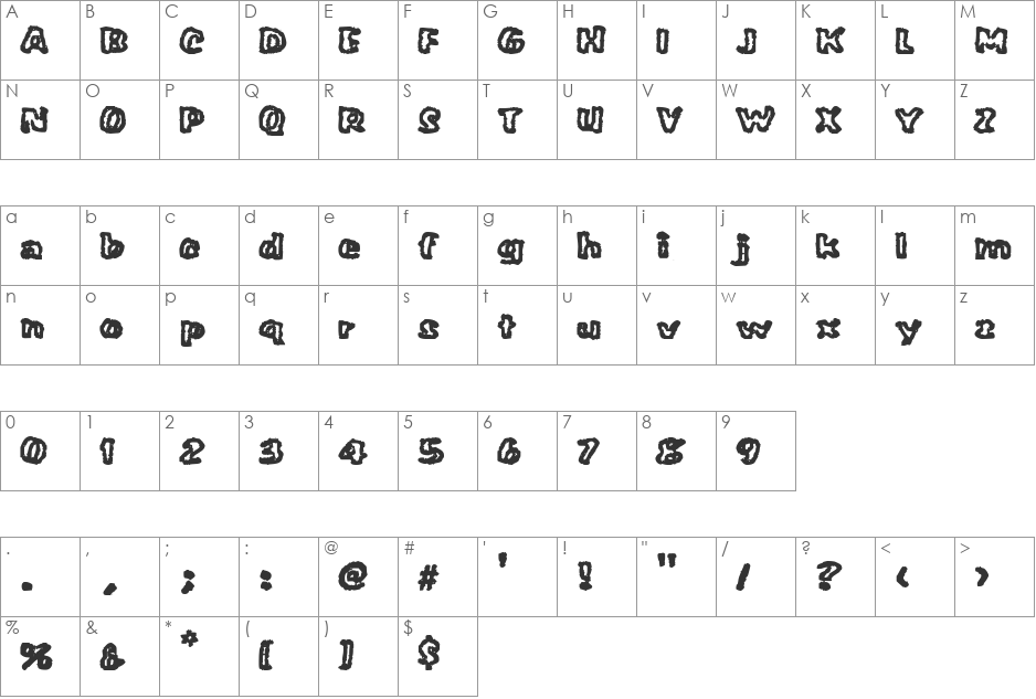 VTC PunkettePumps font character map preview