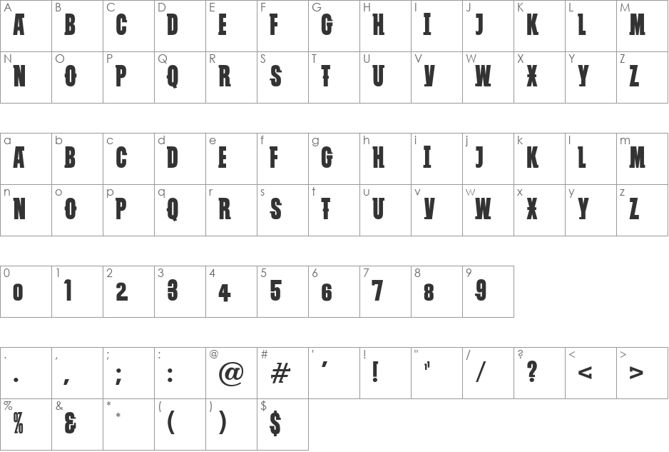 VTC SubwaySlamSC font character map preview