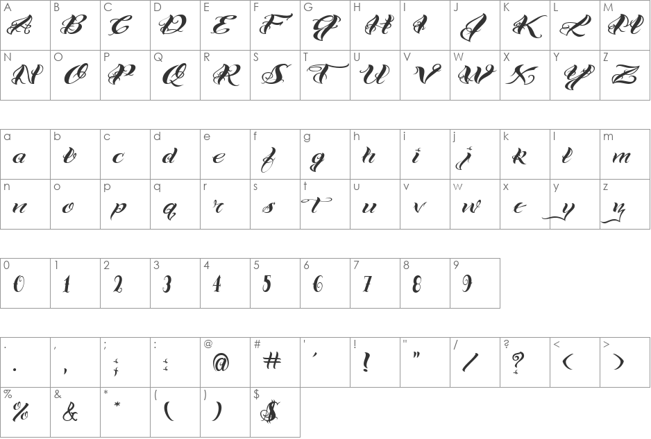VTC-Bad Tattoo Hand One font character map preview