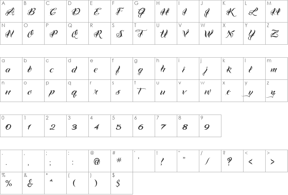 VTC-BadTattooHandOne font character map preview