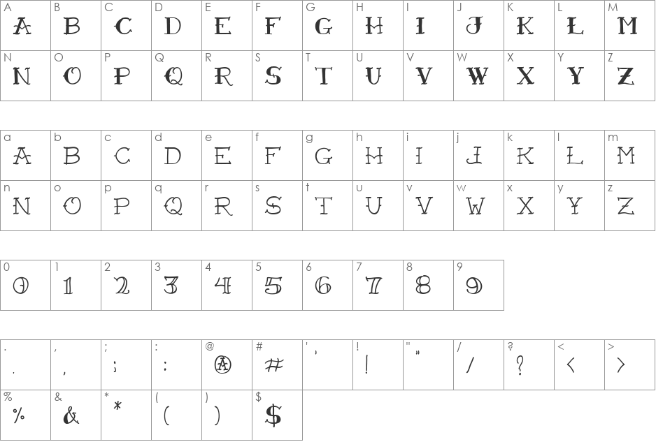 VTC-FreehandTattooOne font character map preview