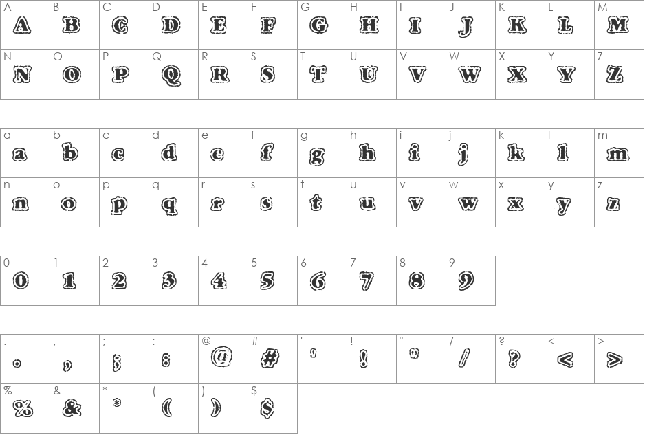 VTC-FuzzyPunkySlippers font character map preview
