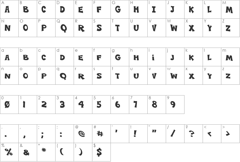 VTC-ScreamItLoudTwo font character map preview