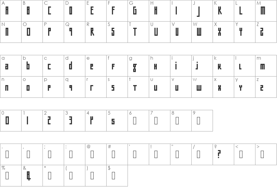 Bigntall font character map preview