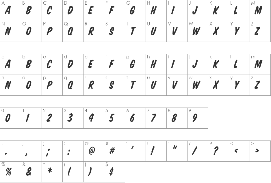 VTCSuperMarketSaleItalic font character map preview