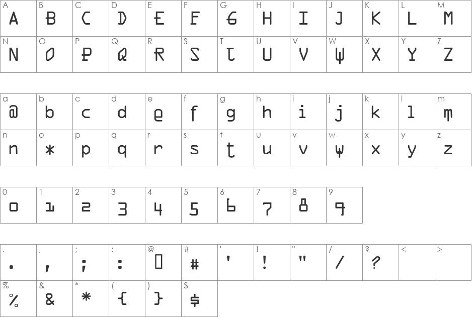 VTDigitDog font character map preview