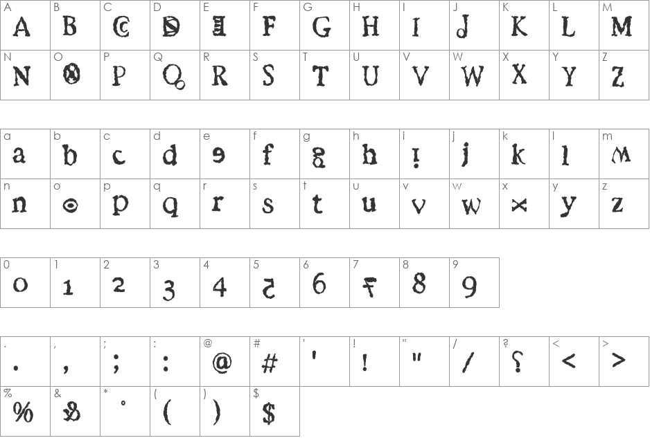 VTEbola font character map preview