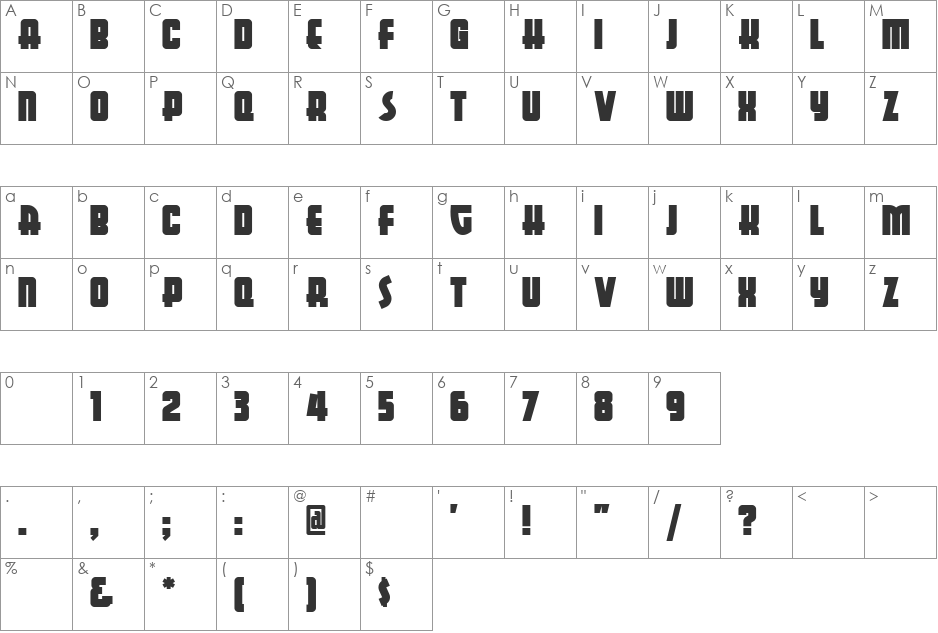 AerojonesNF font character map preview