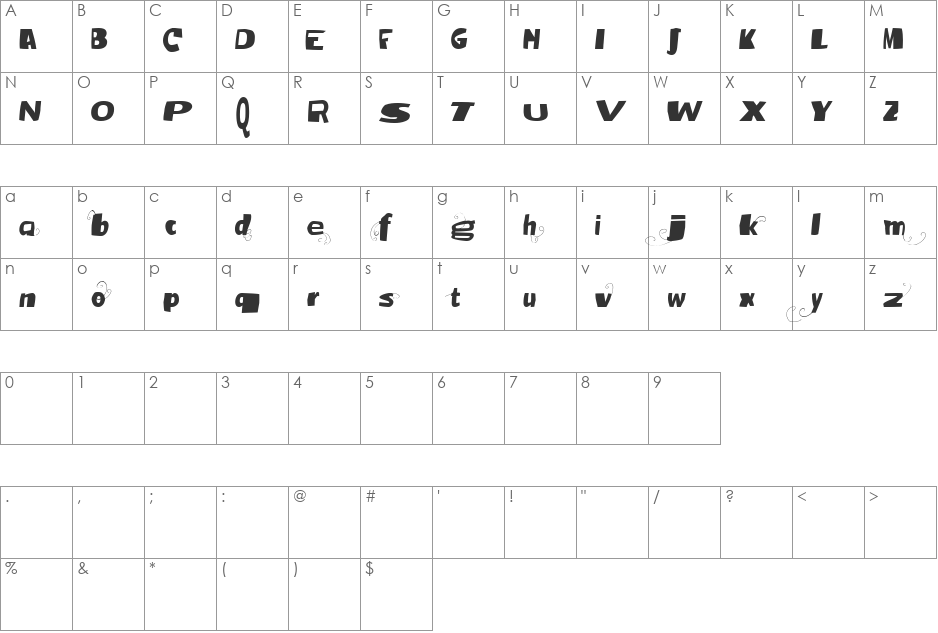 Vtks Broadband font character map preview