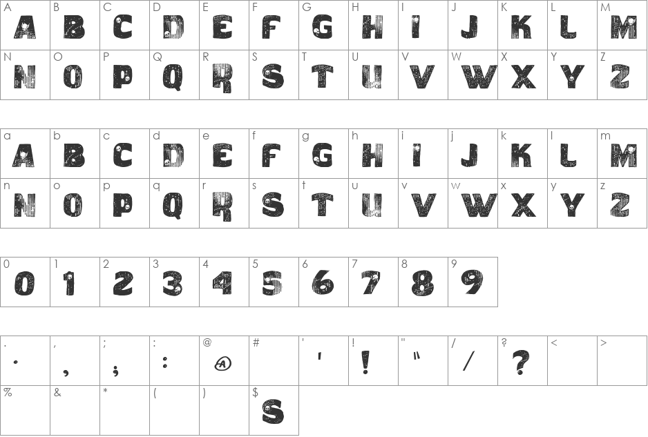 vtks caveirada font character map preview