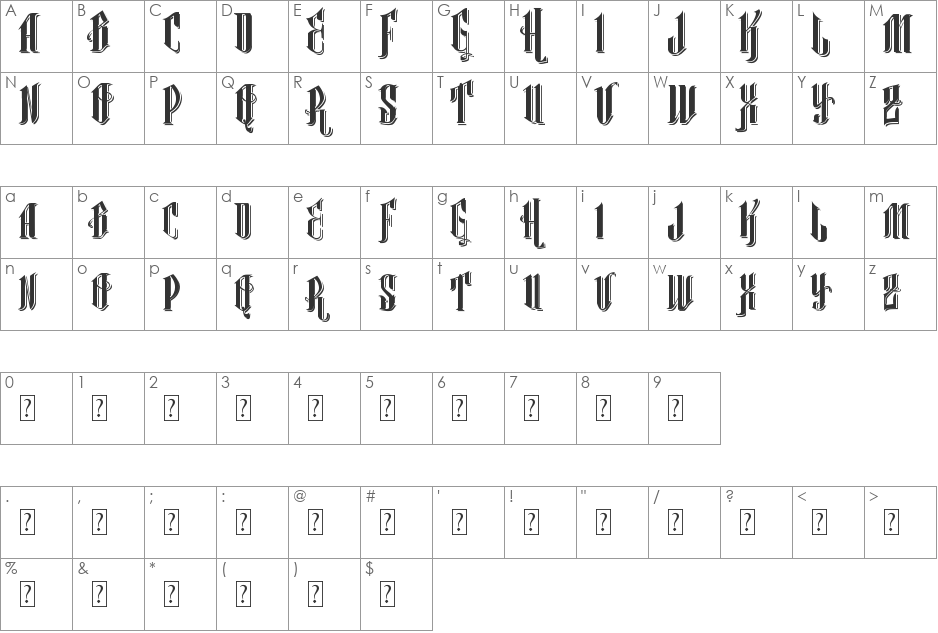 Vtks Classical Hit font character map preview