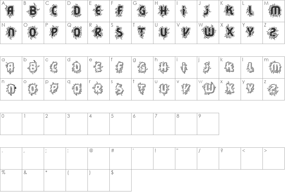 VTKS CORE font character map preview
