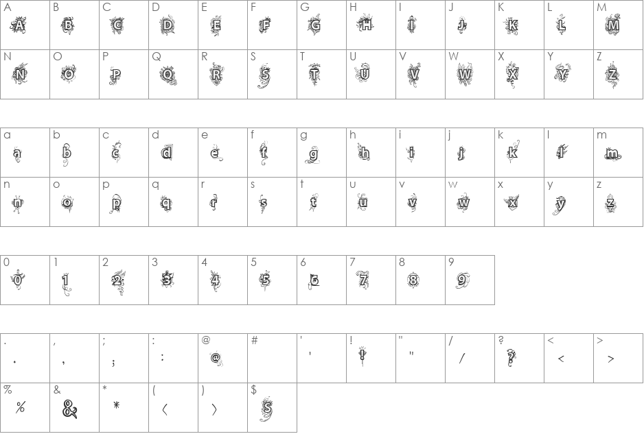 vtks Deja Vu font character map preview