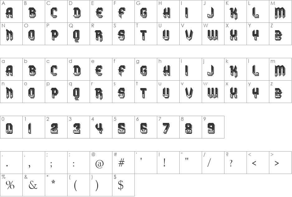 VTKS DURA 3D font character map preview