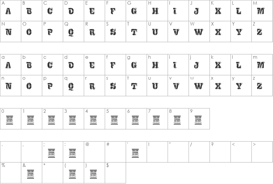 VTKS EXAME font character map preview