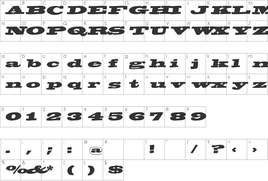 BigSwingingSlabS font character map preview
