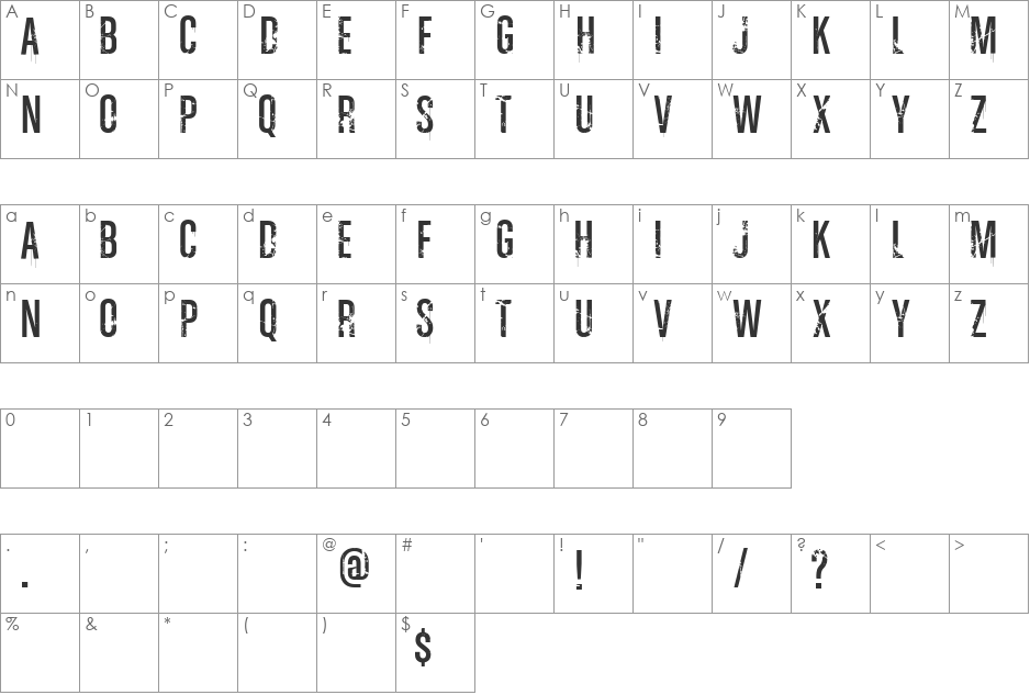 vtks ink font character map preview
