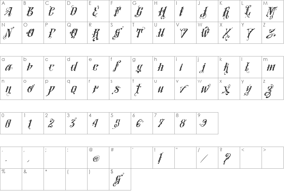 Vtks Lovers Italic font character map preview
