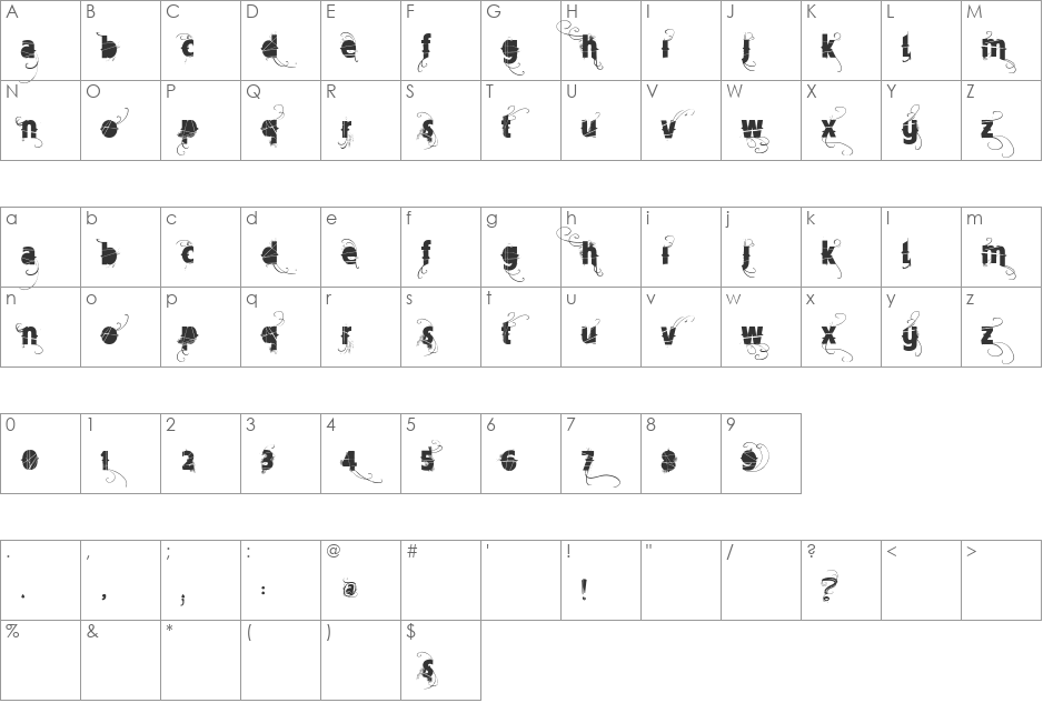 Vtks Mercearia font character map preview