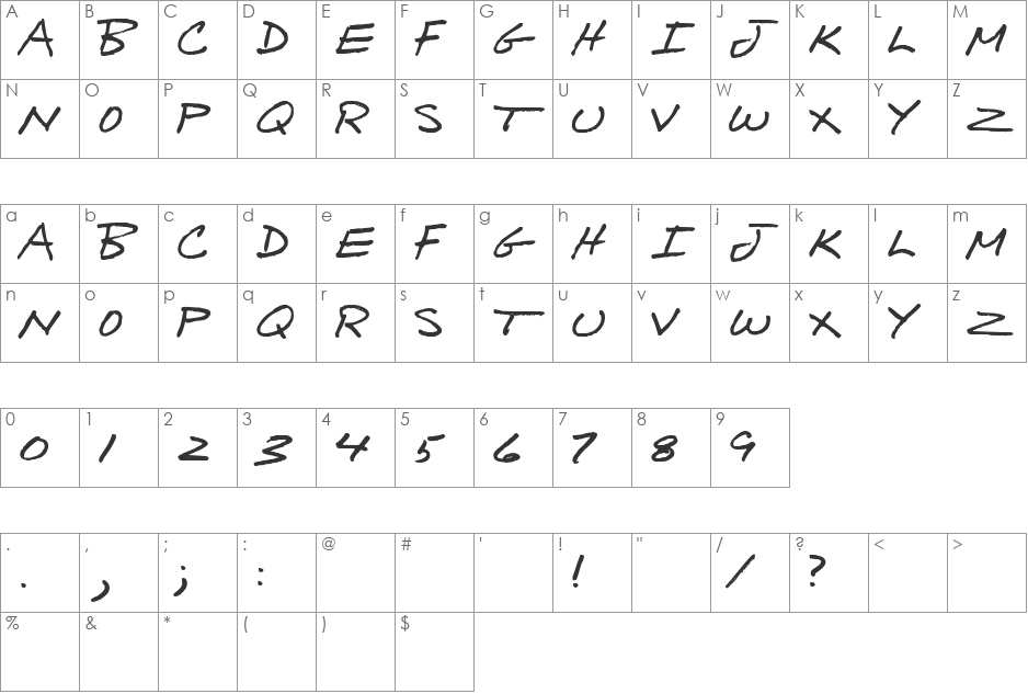 Bigtime font character map preview