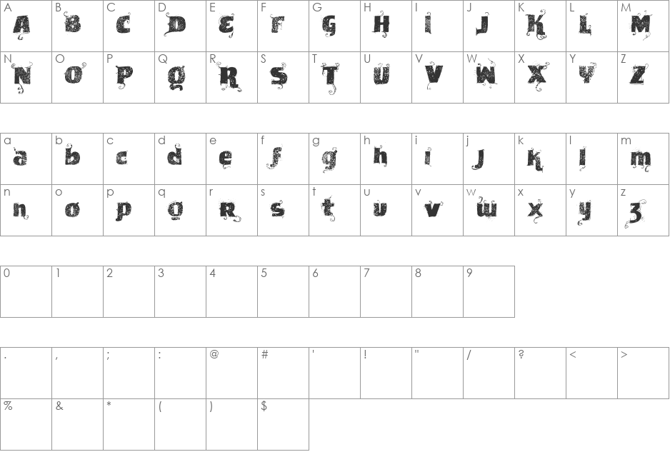 VTKS News Label font character map preview