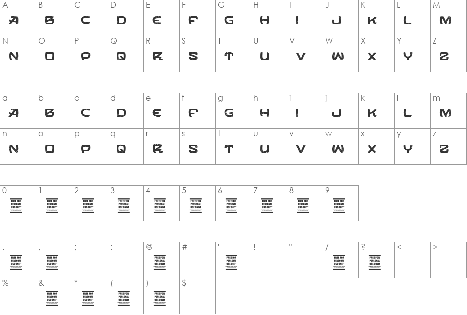 VTKS ORBITAL font character map preview