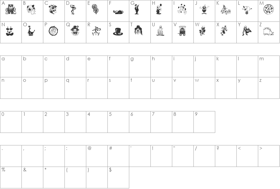 bigtop font character map preview