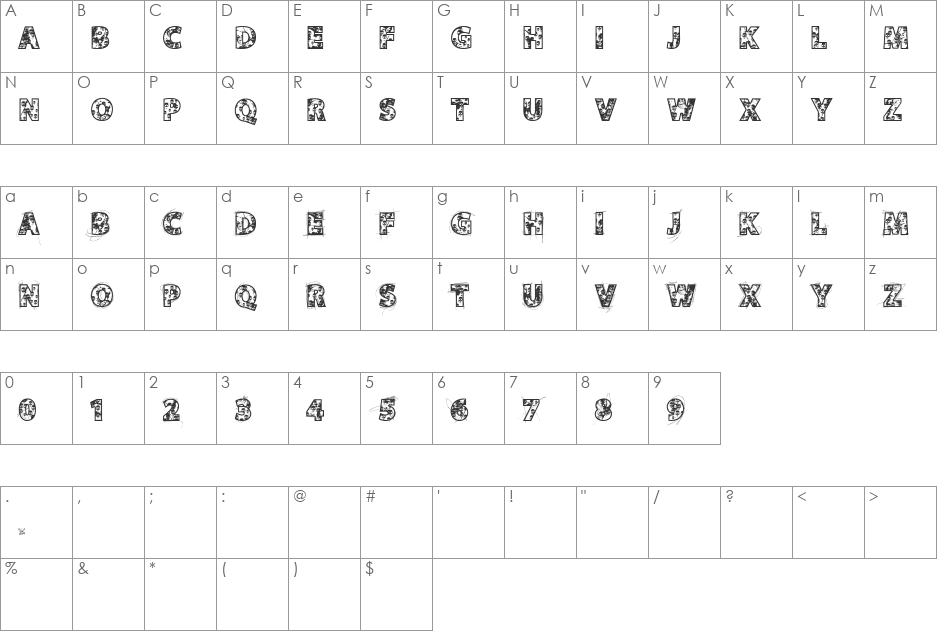 VTKS SKULLS font character map preview
