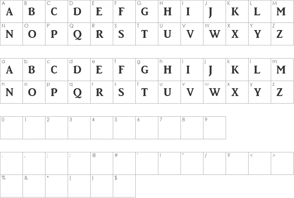 BigtowneBold font character map preview