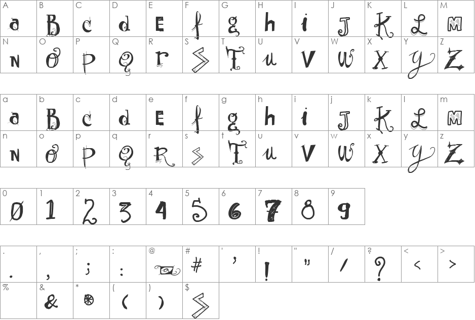 Vtks Sunny Day font character map preview