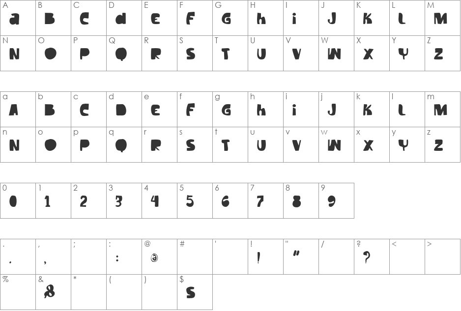 Vtks Tilt font character map preview