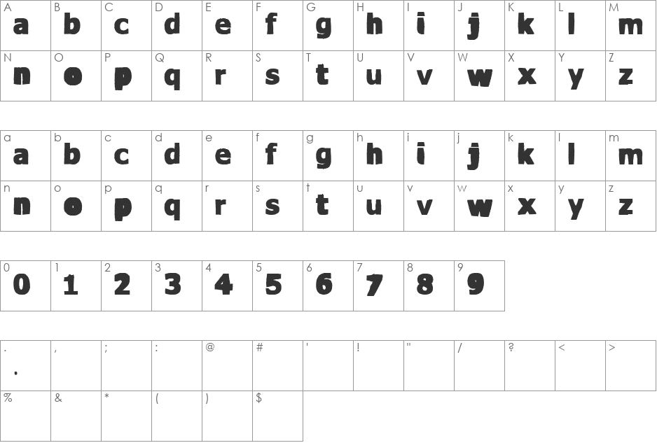 vtks Water cristals font character map preview