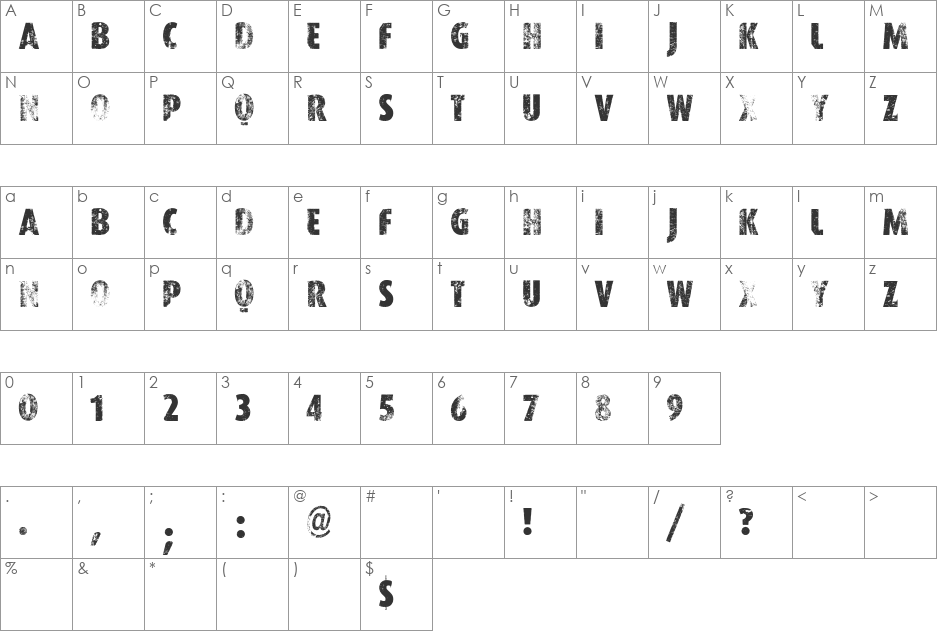 VTKS WORKER font character map preview