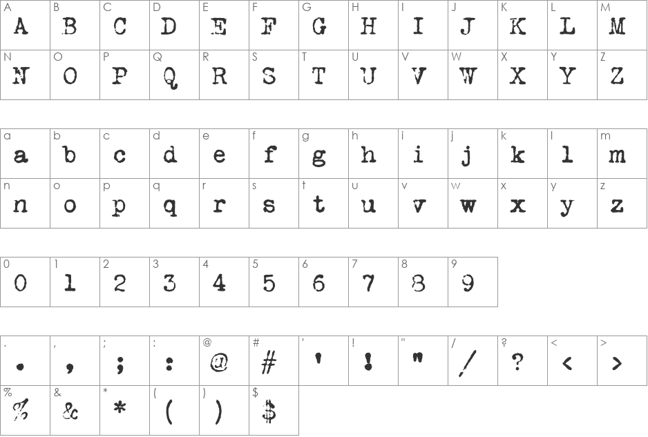 VTPortableRemington font character map preview