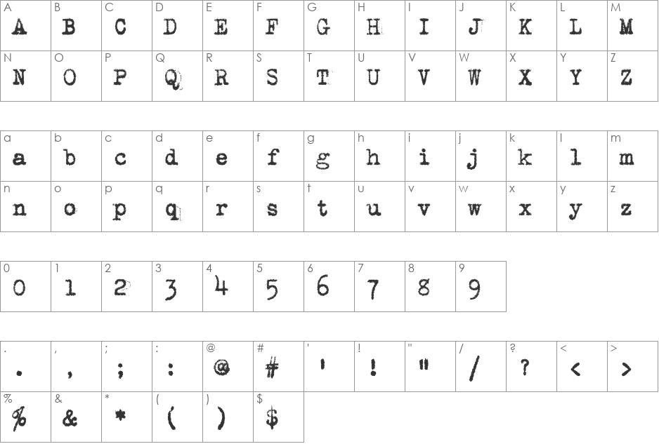 VTSmithUpright font character map preview