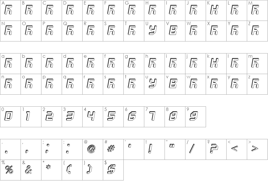 VUK-18 font character map preview
