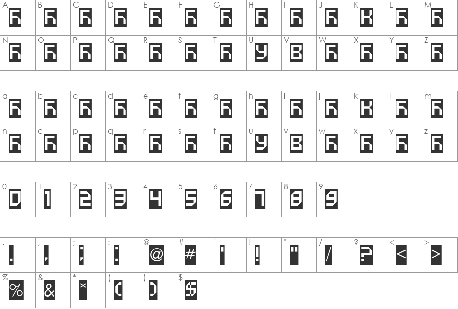 VUK-23 font character map preview