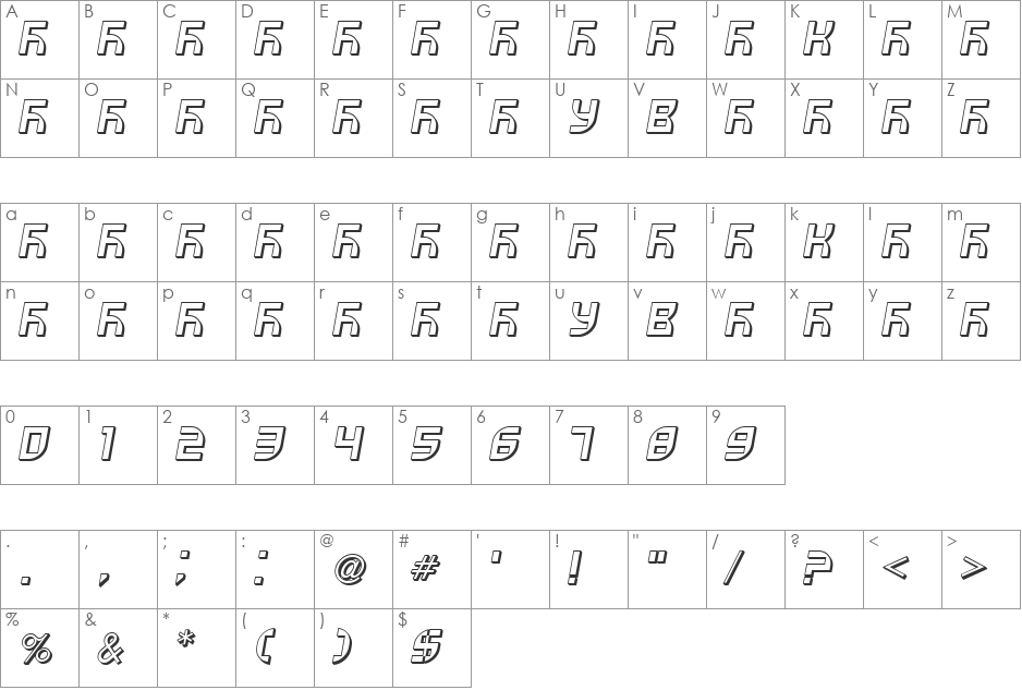 VUK-41 font character map preview