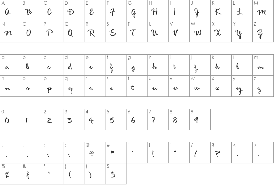 Vulmere font character map preview