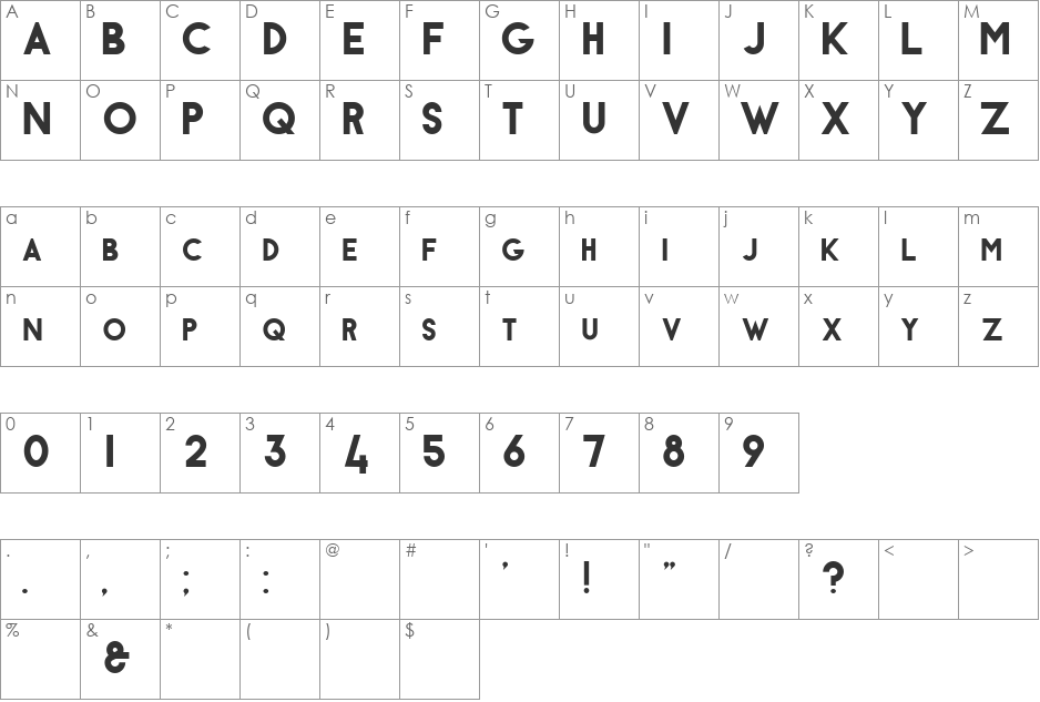 Vulpes font character map preview