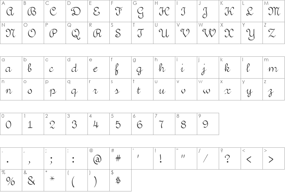 VunderScript font character map preview