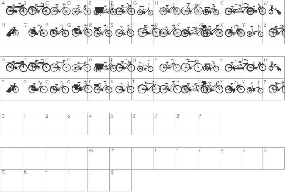 BIKES font character map preview