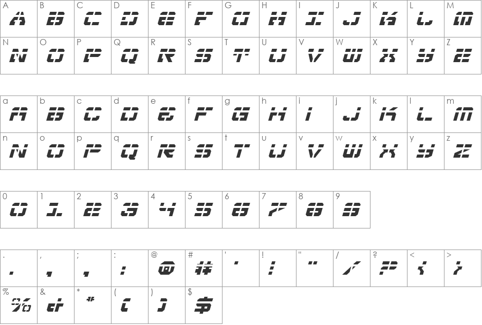 Vyper Laser Italic font character map preview
