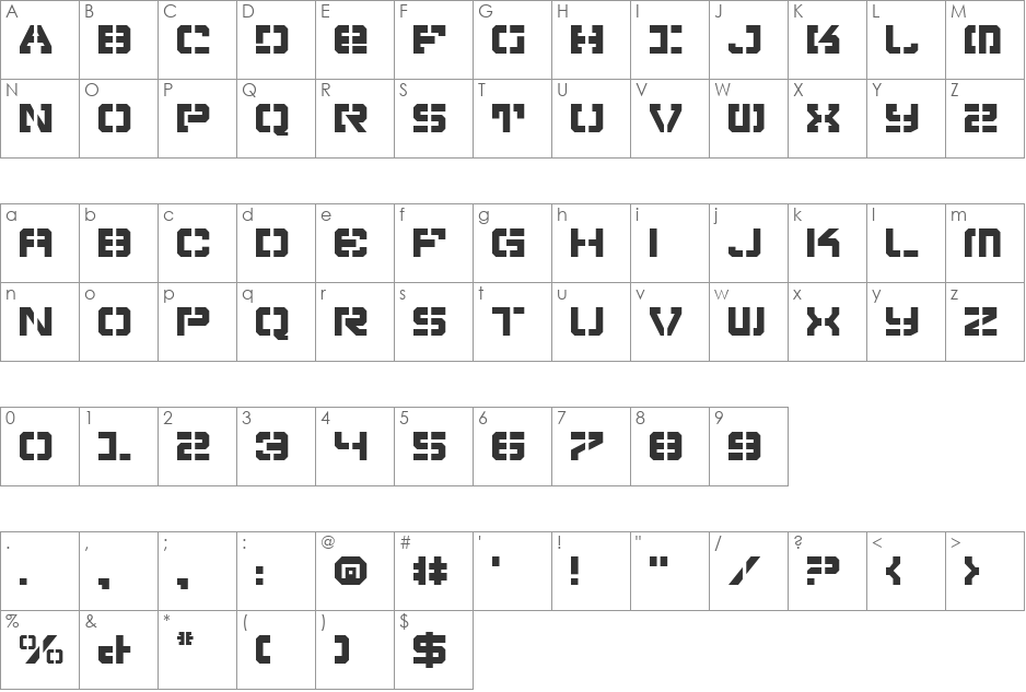 Vyper Shadow Italic font character map preview