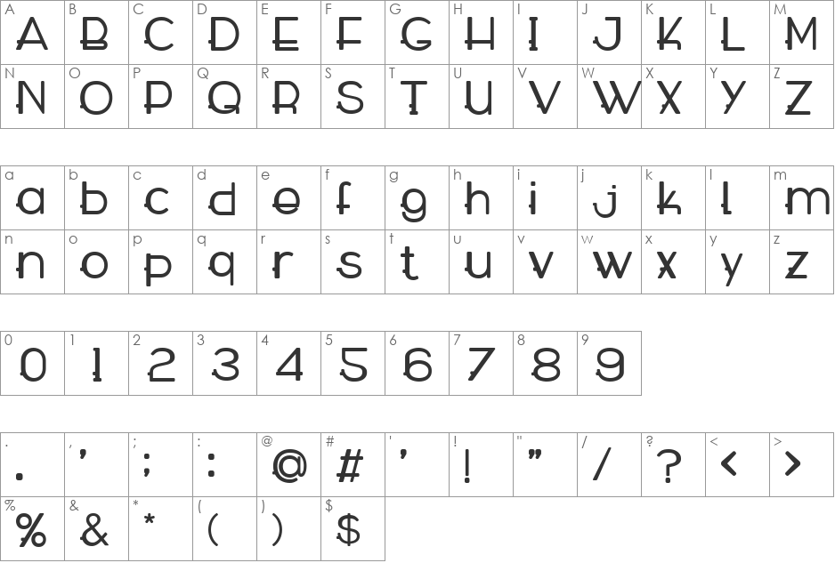 WABECO Thin font character map preview