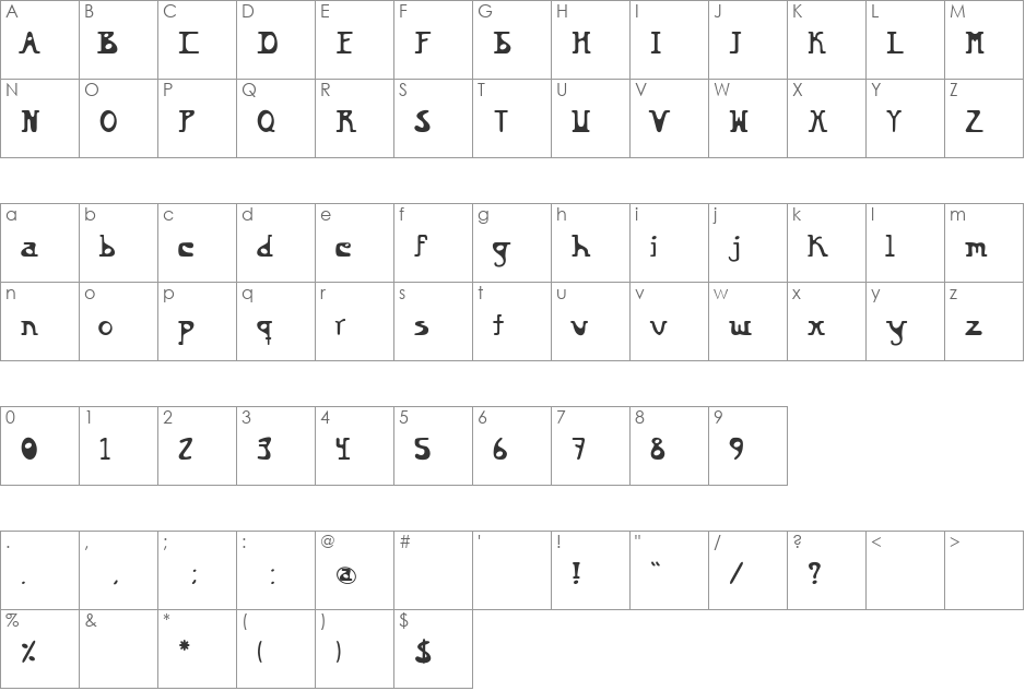 bikinny font character map preview