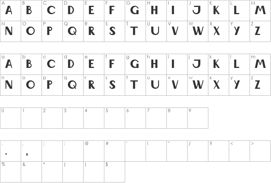 Wabene font character map preview