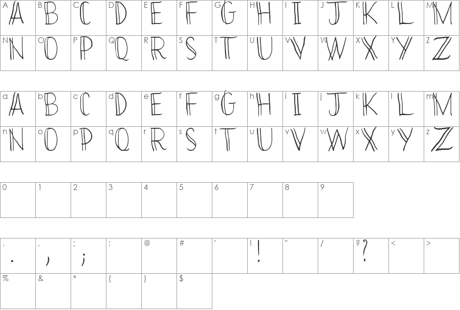 Bikinny font character map preview