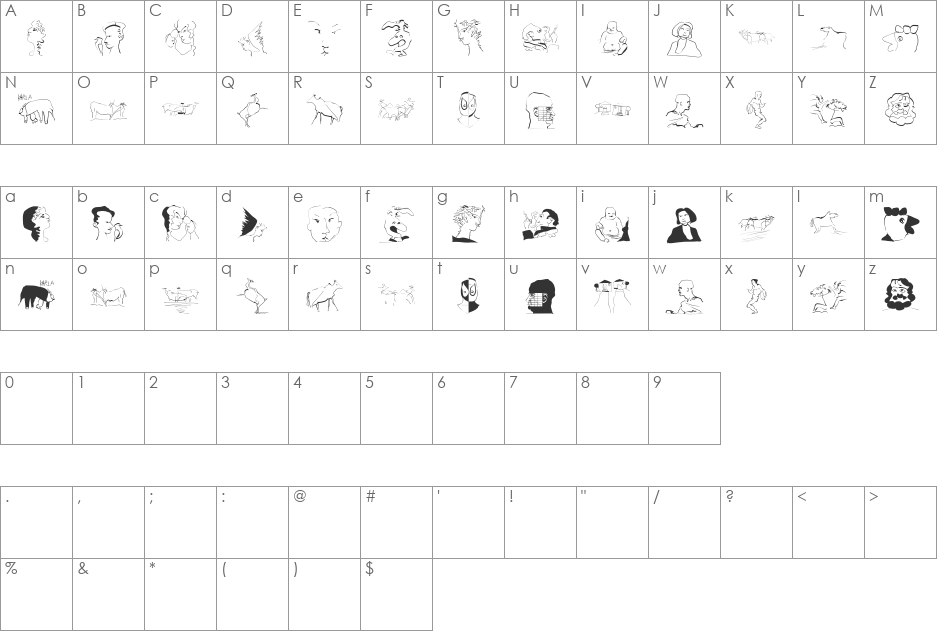 WacoGraphireSketches font character map preview